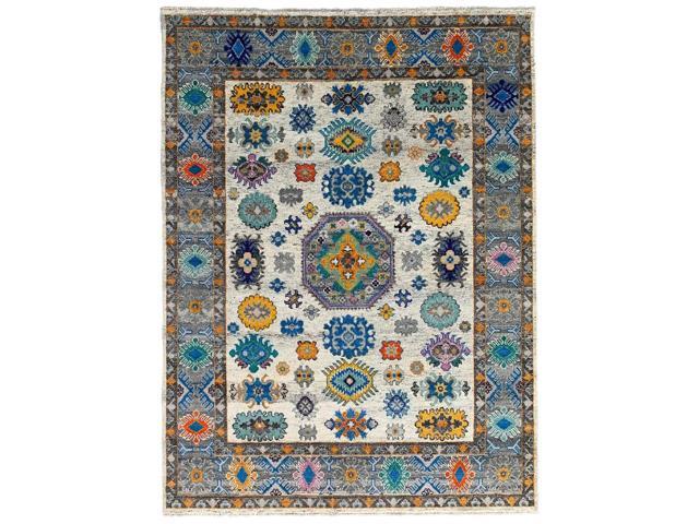 Durable and Stylish Hand-Knotted Wool Ivory / Gray Transitional Modern Kazak Collection Rectangular Area Rugs