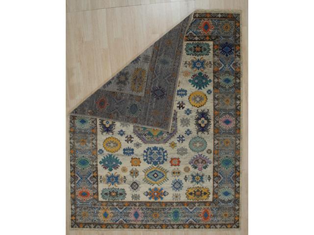 Durable and Stylish Hand-Knotted Wool Ivory / Gray Transitional Modern Kazak Collection Rectangular Area Rugs