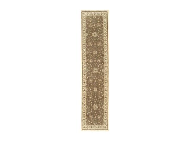 Brown Hand Knotted Wool Traditional Agra Rug, Made in India