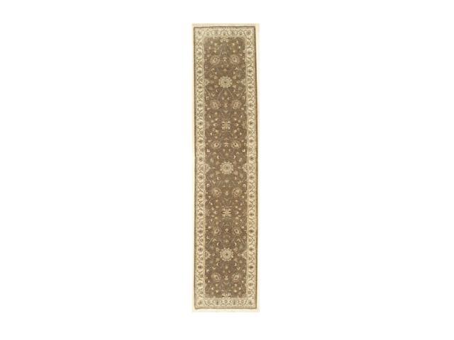 Brown Hand Knotted Wool Traditional Agra Rug, Made in India