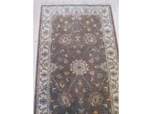 Brown Hand Knotted Wool Traditional Agra Rug, Made in India
