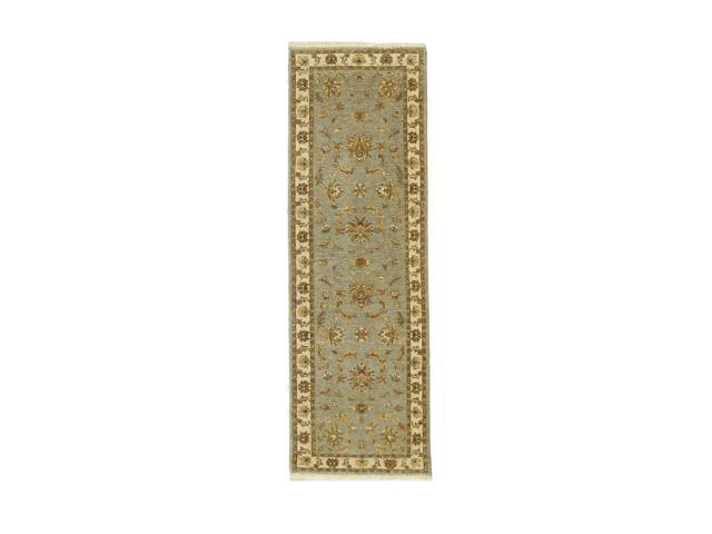 Gray/blue/Green Hand Knotted Wool Traditional Oriental Agra Rug, Made in India