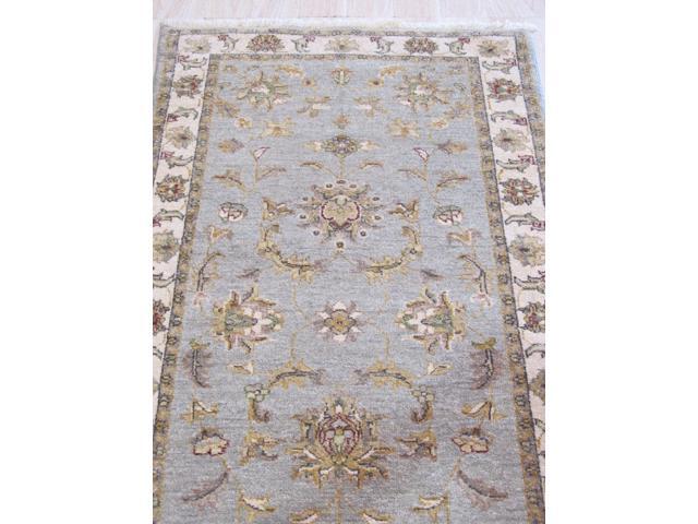 Gray/blue/Green Hand Knotted Wool Traditional Oriental Agra Rug, Made in India