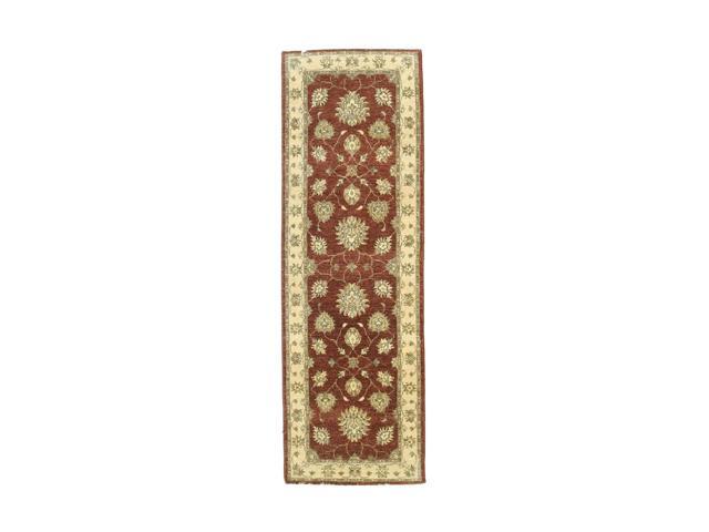 Red/Ivory Hand Knotted Wool Traditional Oriental Agra Rug, Made in India