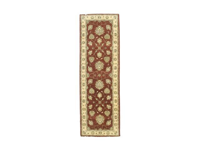 Red/Ivory Hand Knotted Wool Traditional Oriental Agra Rug, Made in India