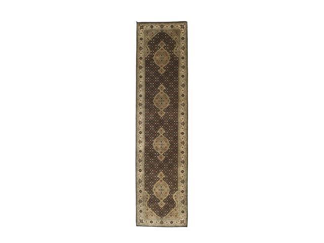 Black Hand Knotted Wool Traditional Oriental Mahi Rug, Made in India
