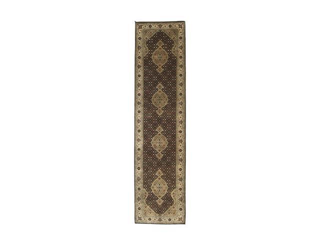 Black Hand Knotted Wool Traditional Oriental Mahi Rug, Made in India