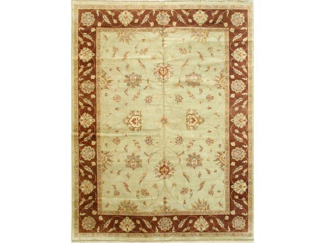 Mint Green/Brown Hand Knotted Wool Traditional Agra Rug, Made in India