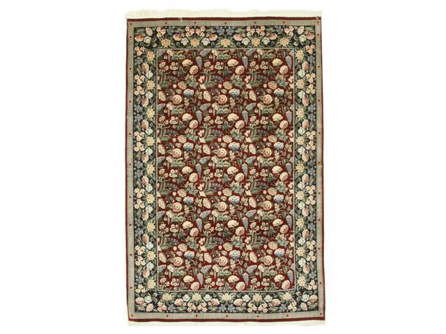Hand Knotted Wool Red Traditional Floral Pak-Persian Rug, Made in India