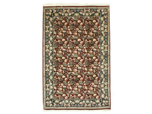 Hand Knotted Wool Red Traditional Floral Pak-Persian Rug, Made in India