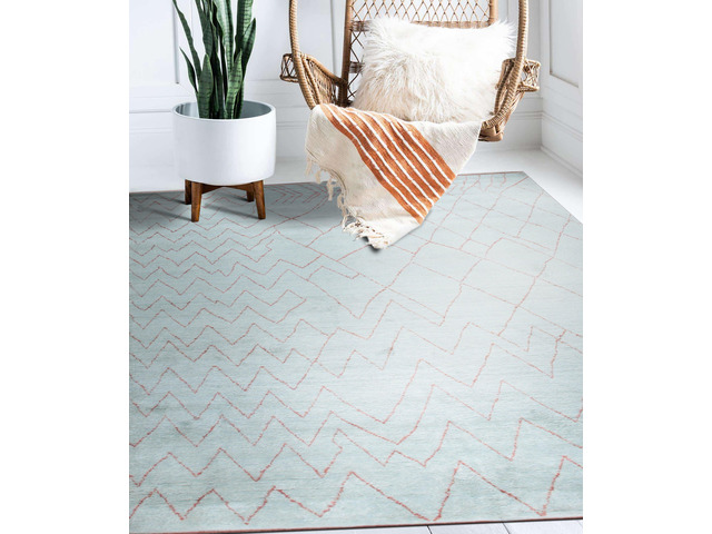 Hand-Knotted Wool Light Blue Modern Contemporary Moroccan Rug, Made in India