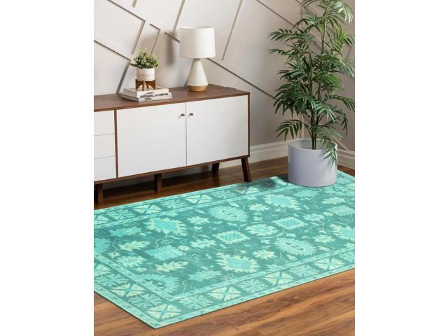 Hand-Tufted Wool Green Traditional Oriental Overdyed Rug, Made in India
