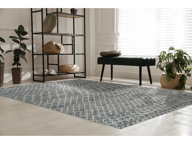 Handwoven Wool Black Contemporary Geometric Punja Kilim Rug, Made in India
