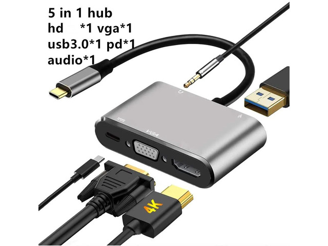 Type C Dock Adapter Thunderbolt 3 USB C Hub To HDMI-compatible VGA 3.5mm Jack US