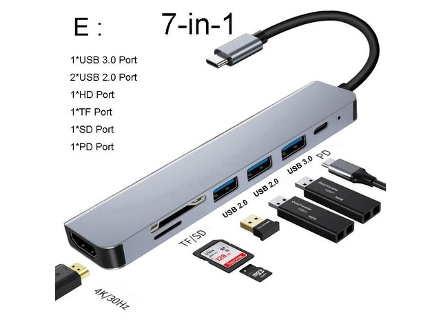 USB C Hub To HDMI-compatible Adapter OTG Thunderbolt 3 To Usb3.0 3.5mm Dock with PD TF SD for Macbook Pro/Air M1 Galaxy S21 S23Color: Red (7 in 1...