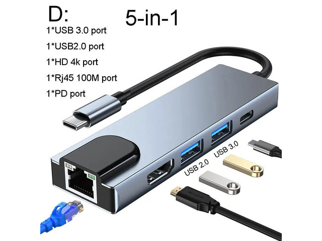 USB C HUB Docking Converter USB 3.0 4K HDMI-compatible Type-C 100W PD Charging A