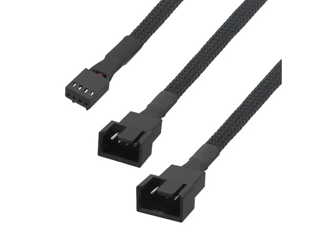 4-Pin PWM GPU Dual Fan Splitter Adapter Cable Black Sleeved for Graphics Cards(26cm)