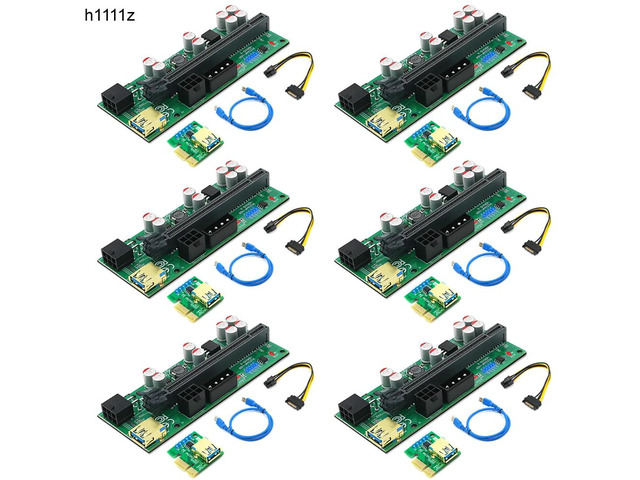 6PCS PCIE Riser for Video Card VER 010X Green PCI Express 1X to 16X Extender USB3.0 Cable 4Pin 6Pin Power LED for Bitcoin Mining