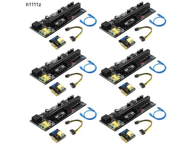 6PCS PCIE Riser 009S VER009S Riser PCI Express 16X Adapter LED 1X Riser Card USB3.0 Cable SATA to 6P Power for Video Card Mining