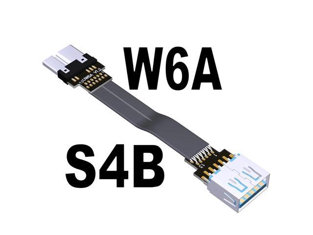 USB 3.0 Male to Female Flat Connection Cable 90 Degree Adapter Data Cord Type-A to Micro-B Connector 5G/bps High Speed Extension(S4B-W6A)(25cm)