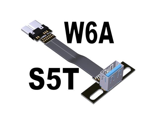 USB 3.0 Male to Female Flat Connection Cable 90 Degree Adapter Data Cord Type-A to Micro-B Connector 5G/bps High Speed Extension(S5T-W6A)(25cm)