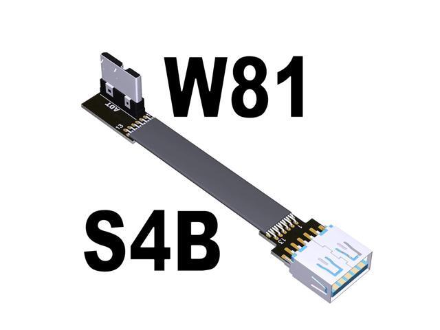 USB 3.0 Male to Female Flat Connection Cable 90 Degree Adapter Data Cord Type-A to Micro-B Connector 5G/bps High Speed Extension(S4B-W81)(15cm)