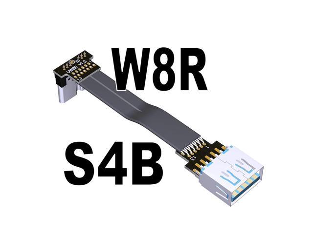 USB 3.0 Male to Female Flat Connection Cable 90 Degree Adapter Data Cord Type-A to Micro-B Connector 5G/bps High Speed Extension(S4B-W8R)(25cm)