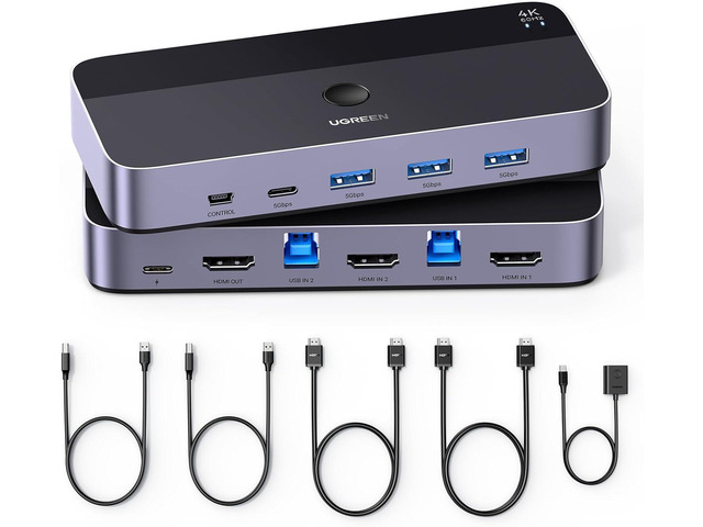 UGREEN USB 3.0 HDMI KVM Switch with 4 USB 3.0 Ports (3 USB-A+1 USB-C) 4K@60Hz for 2 Computers Sharing Monitor Keyboard Mouse Hard Drives Printer,...