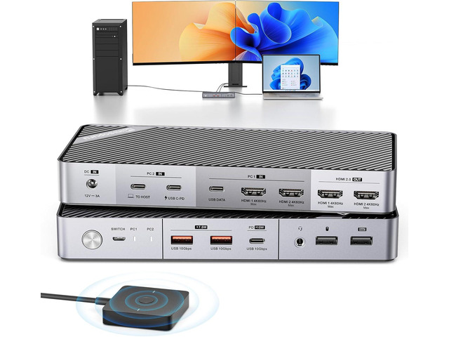 KVM Switch for Laptop & Desktop - 4K Dual Monitor KVM Switch with 2 HDMI, 15W Charge, USB C KVM 2 Monitors Docking Station for Thunderbolt 4/3,...