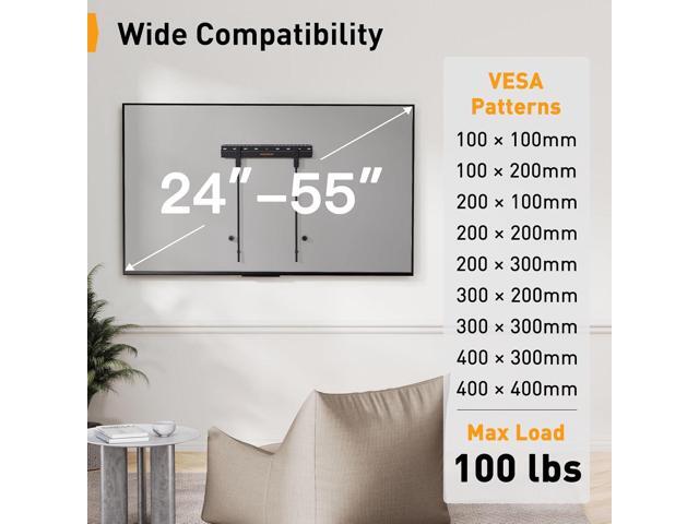 Perlegear Studless TV Wall Mount for Most 24-55 Inch TVs up to 100 lbs, No Stud TV Mount, Drywall TV Bracket with Max VESA 400x400mm, No Drill,...