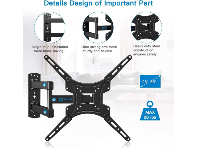 Full Motion TV Wall Mount Bracket Articulating Arms Swivels Tilts Extension for Most 26-55 Inch LED LCD Flat Curved Screen TVs, Max VESA 400x400mm...