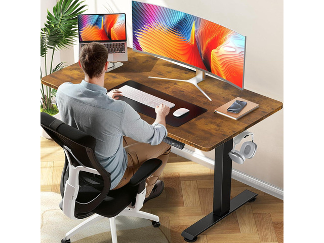 47.2 Inch Electric Standing Desk, Height Adjustable Sit Stand Up, Cable Clip, Wood Desktop, Work Home Office Computer PC Table, Writing Study...