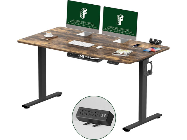 EN2 Whole-Piece Standing Desk with Clamp Power Strip, 55 x 28 Electric Stand Up Height Adjustable Desk with Cable Management (Black Frame + 55'...