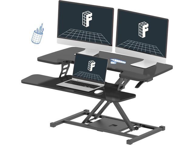 36-inch Standing Desk Converter Height Adjustable Sit to Stand Up Workstation, Dual Monitor and Laptop Riser with Wide Keyboard Tray, Black