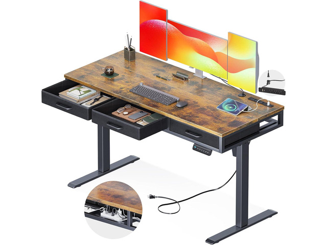 AODK Electric Standing Desk with Drawers, 55 Inch Height Adjustable Desk with Power Outlets, Sit Stand Table, Writing Computer Desk for Home,...