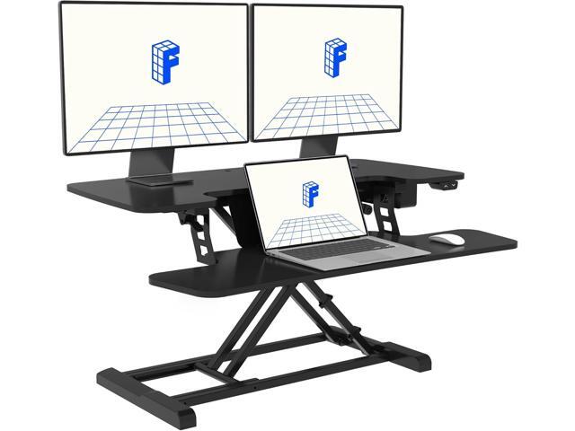 Electric Standing Desk Converter 36' Wide Motorized Stand up Riser for Monitor and Laptop, Black Height Adjustable Workstation for Home Office