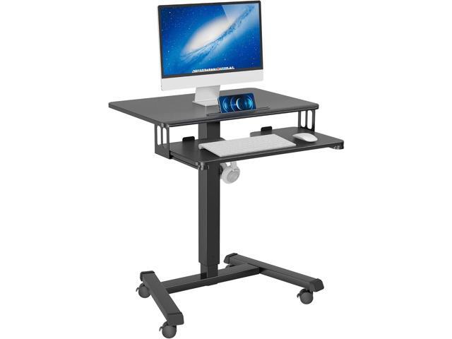 Mobile Standing Desk with Keyboard Tray, Mobile Podium, Rolling Laptop Sit Stand Desk on Wheels, Adjustable Height Desk Up to 33lbs, Portable...