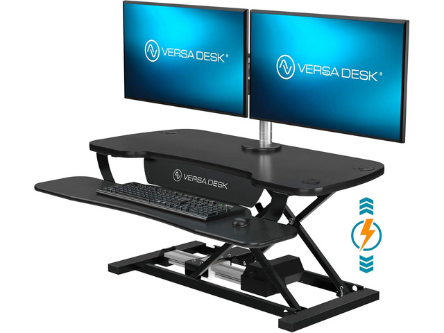 36 Inch Electric Standing Desk Converter, Height Adjustable Sit to Stand Up Desk Riser, Laptop and Dual Monitor Desktop Workstation with Wide...