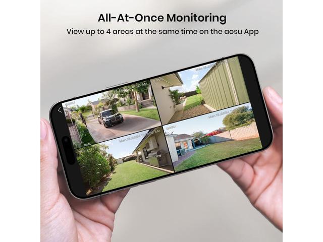 aosu Security Cameras Outdoor Wireless, 4 Cam-Kit, No Subscription, Solar-Powered, Home Security Cameras System with 360° Pan & Tilt, Auto...