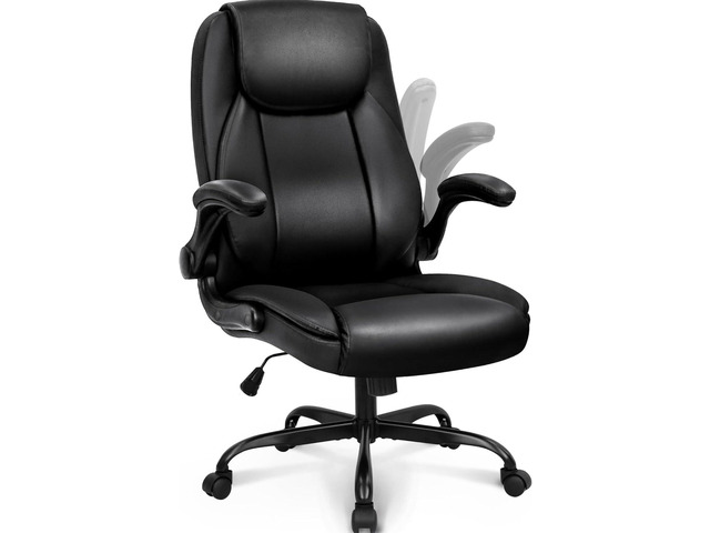 Ergonomic Office Chair PU Leather Executive High Back Computer Desk Chair Adjustable Height Flip-up Armrests Lumbar Support Swivel Rolling Wheels...