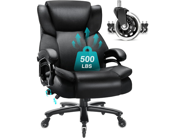 500lbs Big and Tall Office Chair, Heavy Duty Office Chair for Heavy People, High Back Executive Desk Chair with Adjustable Lumbar Support, Quiet...