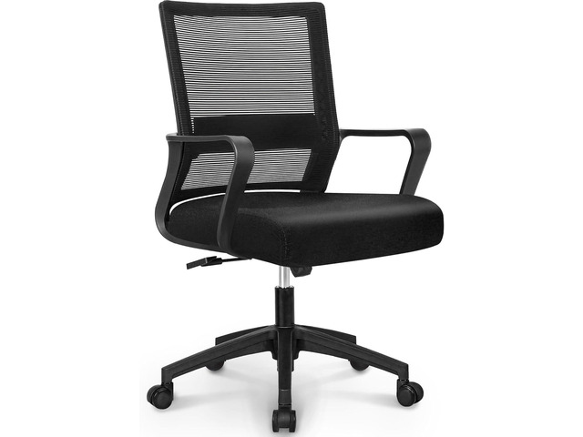 Office Chair Gaming Desk Computer Chair Ergonomic Mid Back Mesh Cushion with Wheels Lumbar Support Comfy Swivel Adjustable Rolling Home (Black)