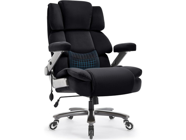 Big and Tall Office Chair 500lbs- Fabric High Back Executive Computer Chair with Adjustable Lumbar Support 3D Flip Arms Plus Size Rubber Wheels-...