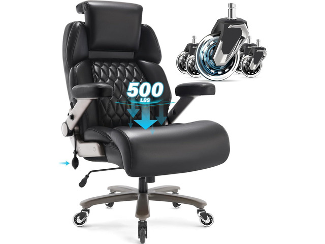 Big and Tall Office Chair 500lbs - Adjustable Headrest & Lumbar Support, 3D Flip Arms, Large Wheels &Heavy Duty Metal Base, Ergonomic High Back...