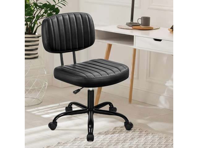 Armless Office Desk Chair, Small Height Adjustable Computer Task Chair with Low Back Lumbar Support and 360° Swivel Rolling Wheels for Small Space,...