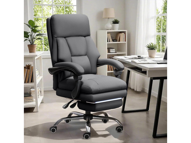 Office Chair - Adjustable Height Reclining Executive Desk Chair with Foot Rest, Comfortable High Back Leather Swivel Chairs