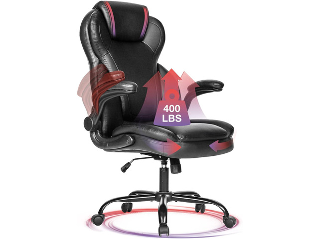 Big and Tall Office Chair 400lbs-Heavy Duty Executive Desk Chair with Extra Wide Seat, High Back Ergonomic Leather Computer Chair with Tilt...