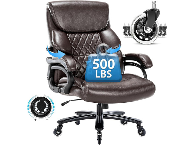 Big and Tall Office Chair 500 LBS-Executive Office Chairs for Heavy People-Heavy Duty Office Chairs with Sturdy Rolling Wheels-Desk Chair with...