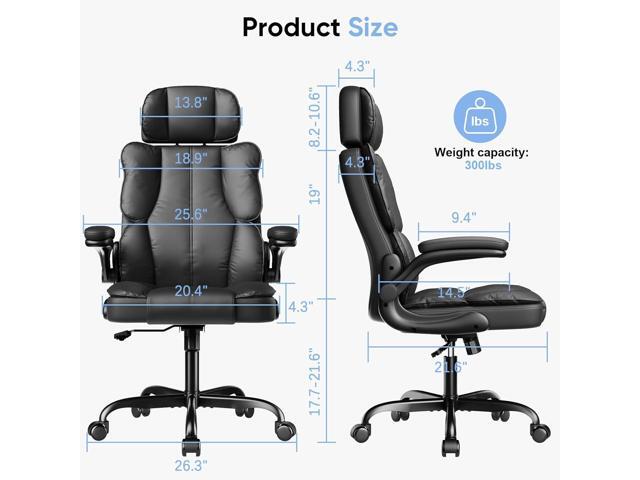 Executive Leather Office Chair, Computer Chair with Thick Cushion & Lumbar Support, Ergonomic Desk Chair with Adjustable Headrest & Armrests,Black