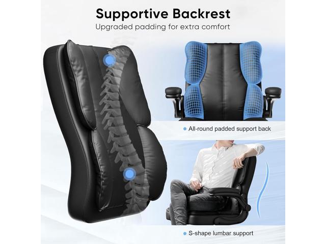Executive Leather Office Chair, Computer Chair with Thick Cushion & Lumbar Support, Ergonomic Desk Chair with Adjustable Headrest & Armrests,Black